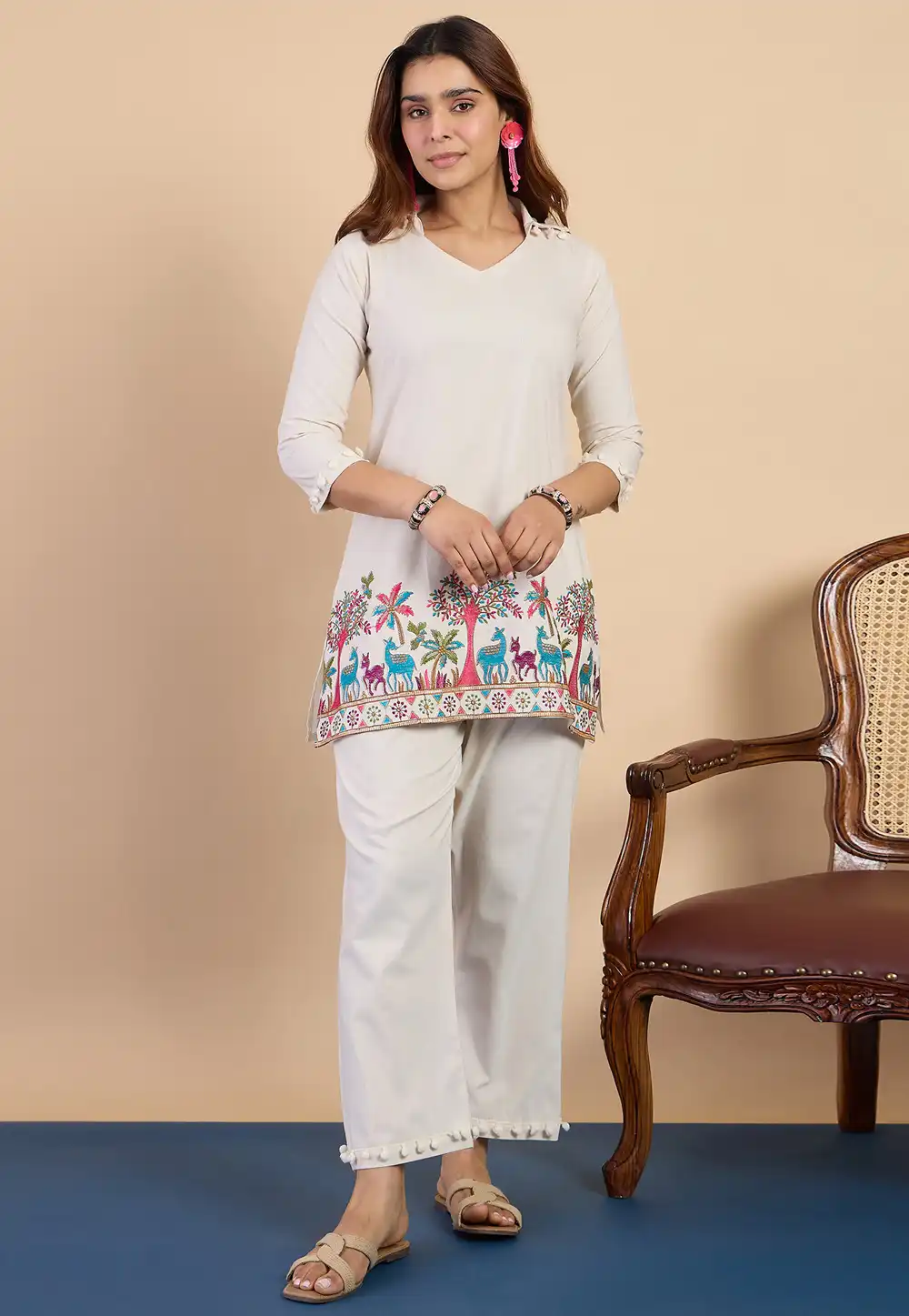 Off White Cotton Kurta Set With Pant 328600