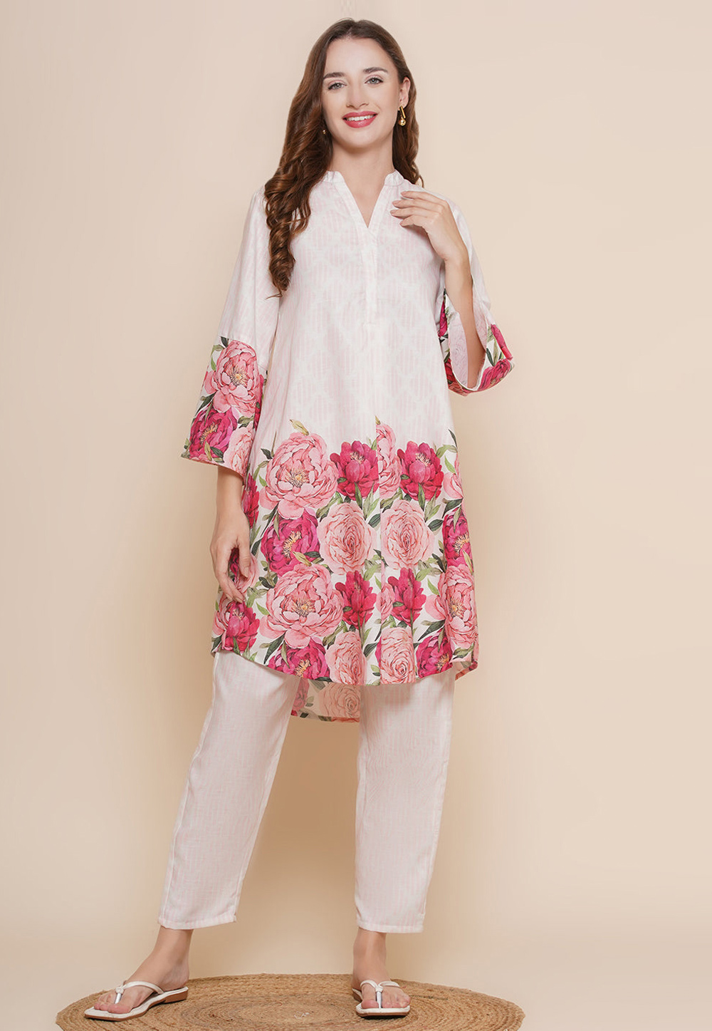 Off White Cotton Kurta Set With Pent 281473