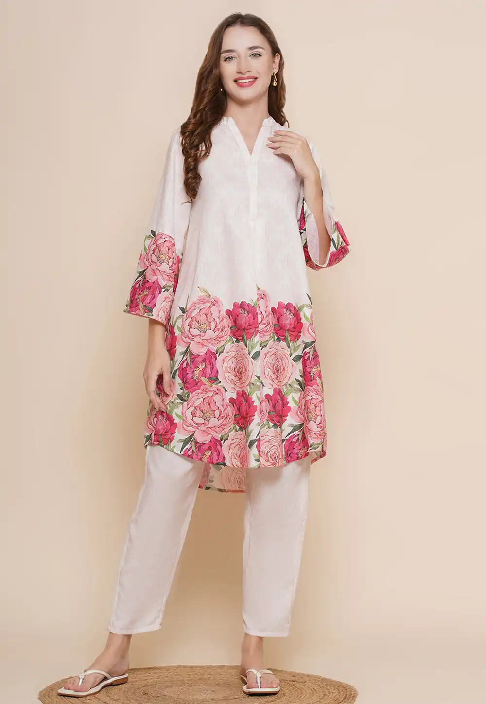 Off White Cotton Kurta Set With Pant 281473