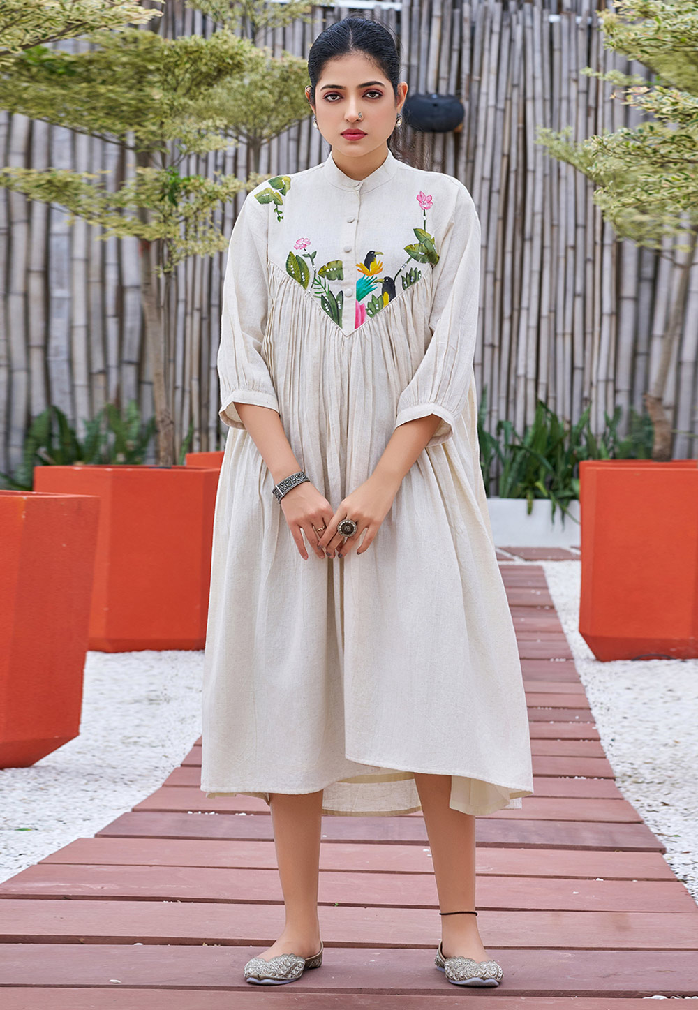 Off White Cotton Long Kurti 308098