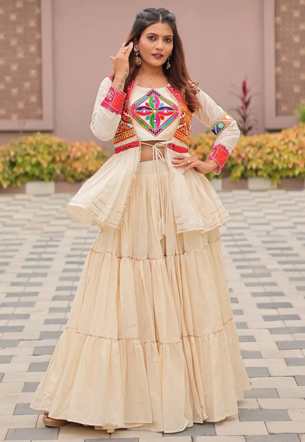 Off White Cotton Navratri Chaniya Choli 314537