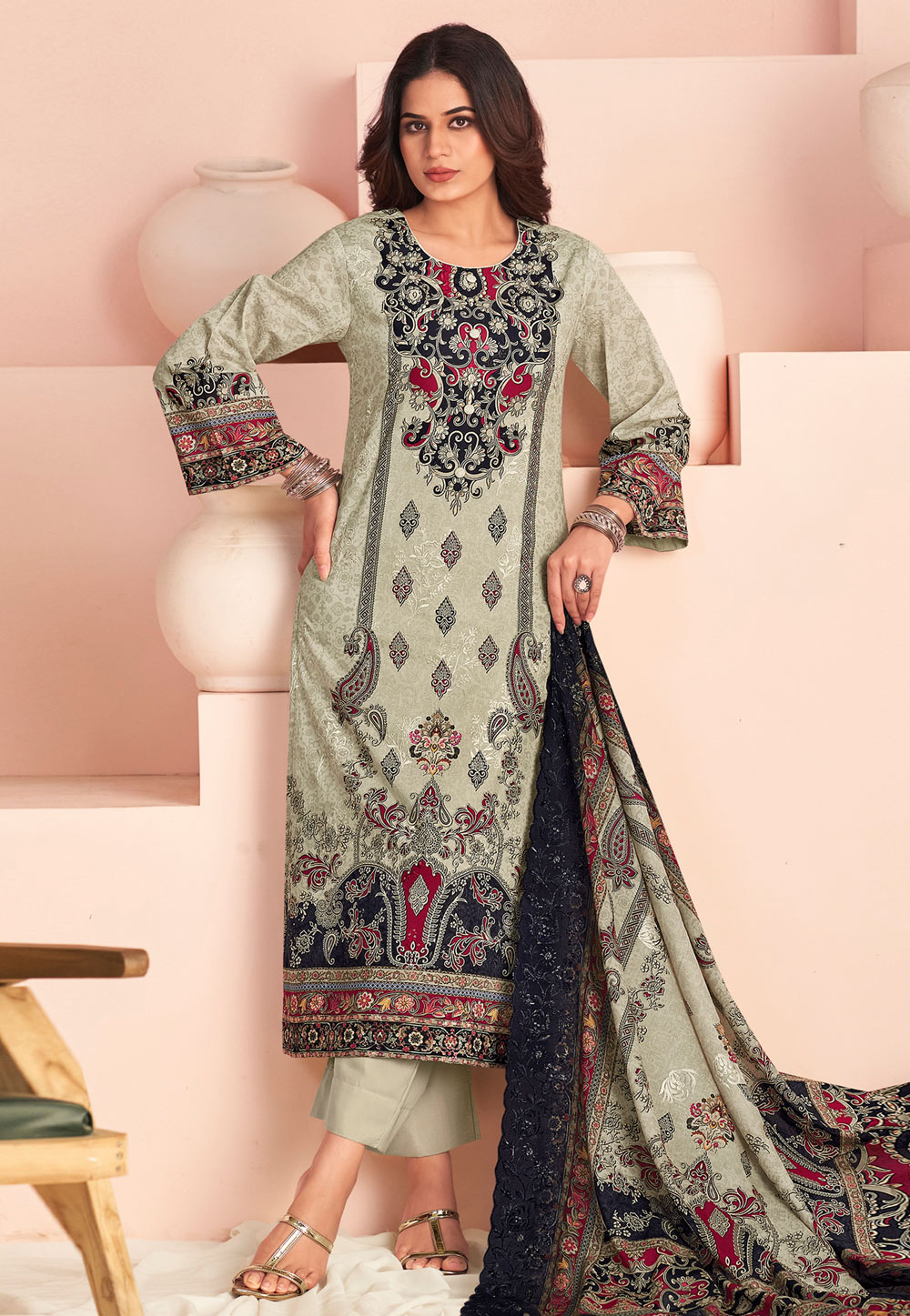 Off White Cotton Pakistani Suit 324037