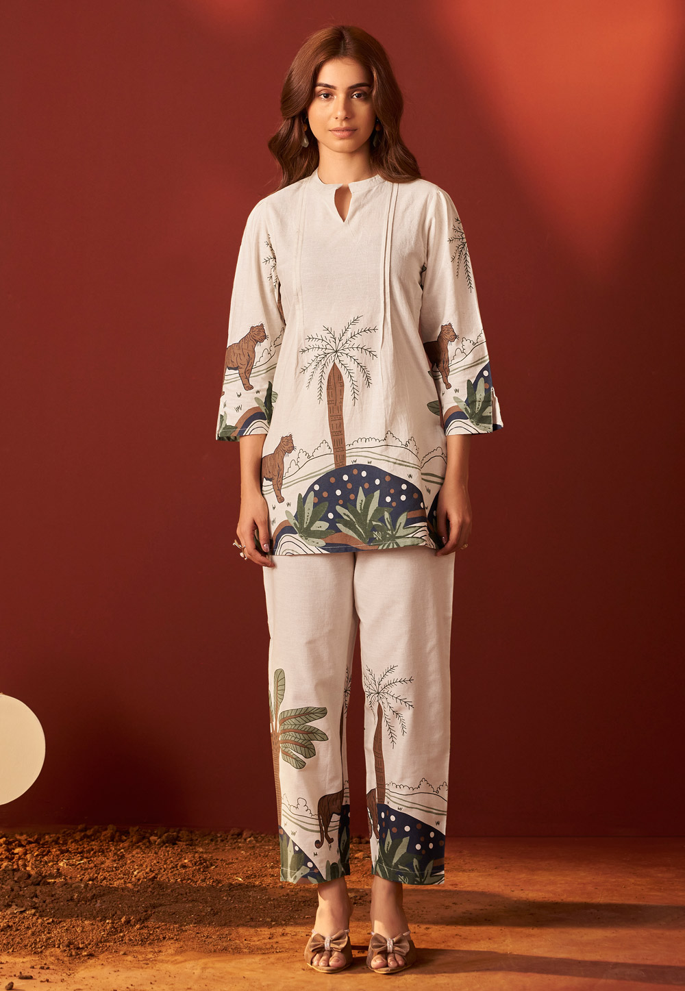 Off White Cotton Printed Co-Ords Set 322692