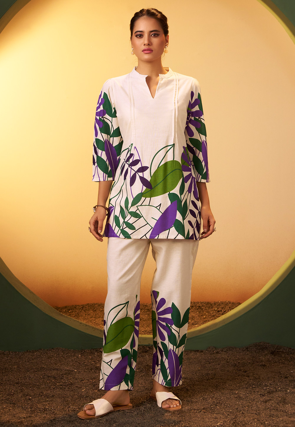 Off White Cotton Printed Co-Ords Set 322694