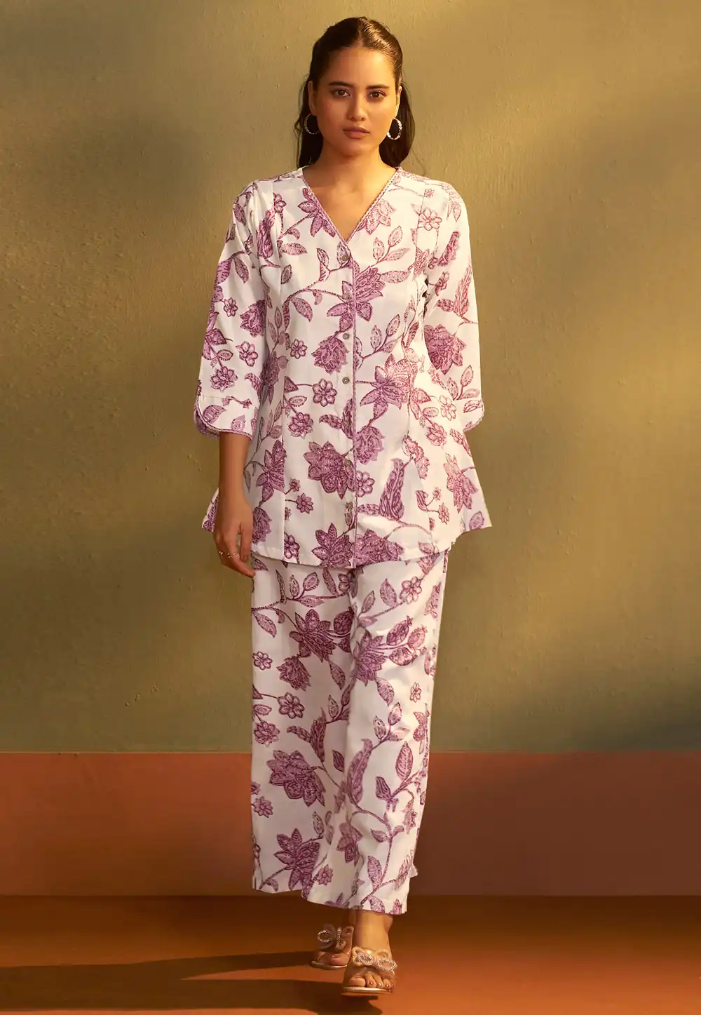 Off White Cotton Printed Co-Ords Set 322669
