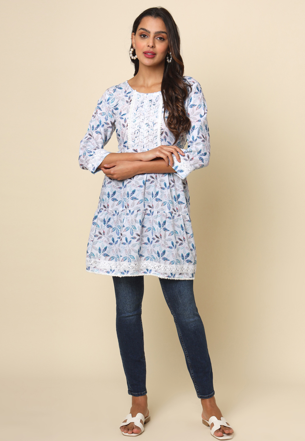 Off White Cotton Printed Tunic 286302