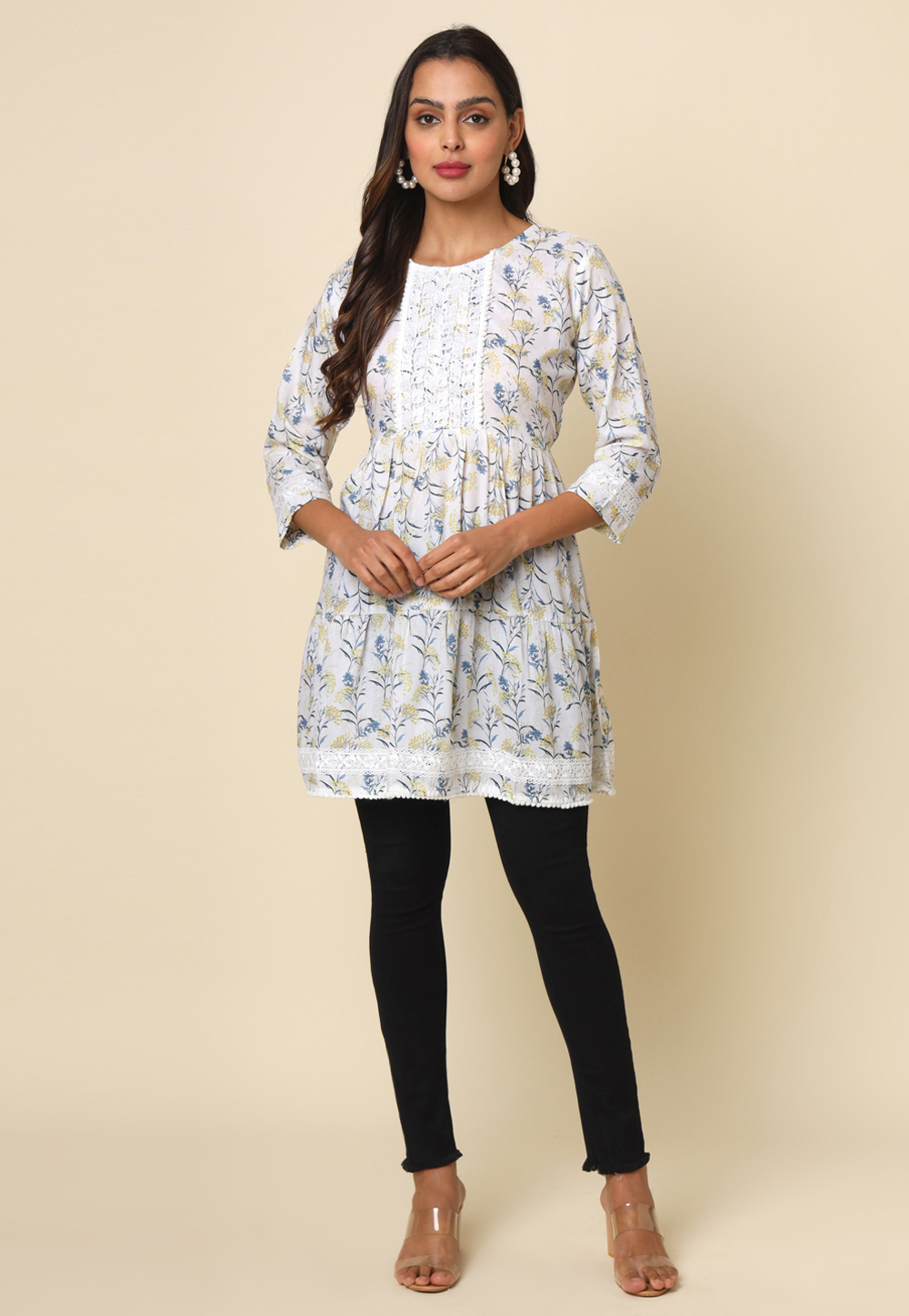 Off White Cotton Printed Tunic 286304