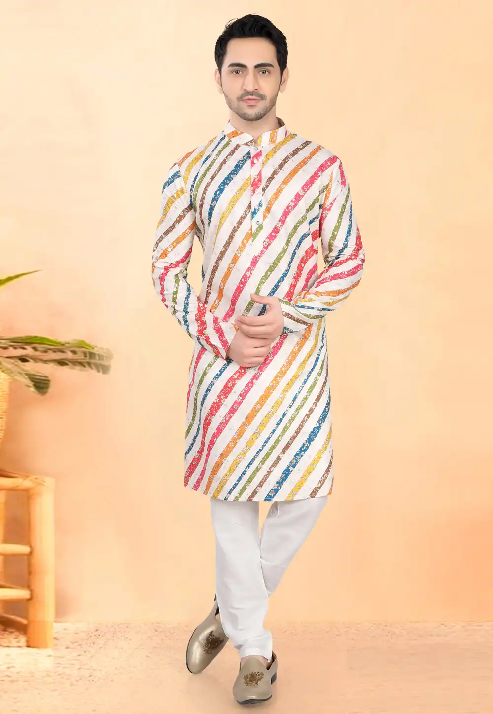 Off White Cotton Rayon Kurta Pajama 307928