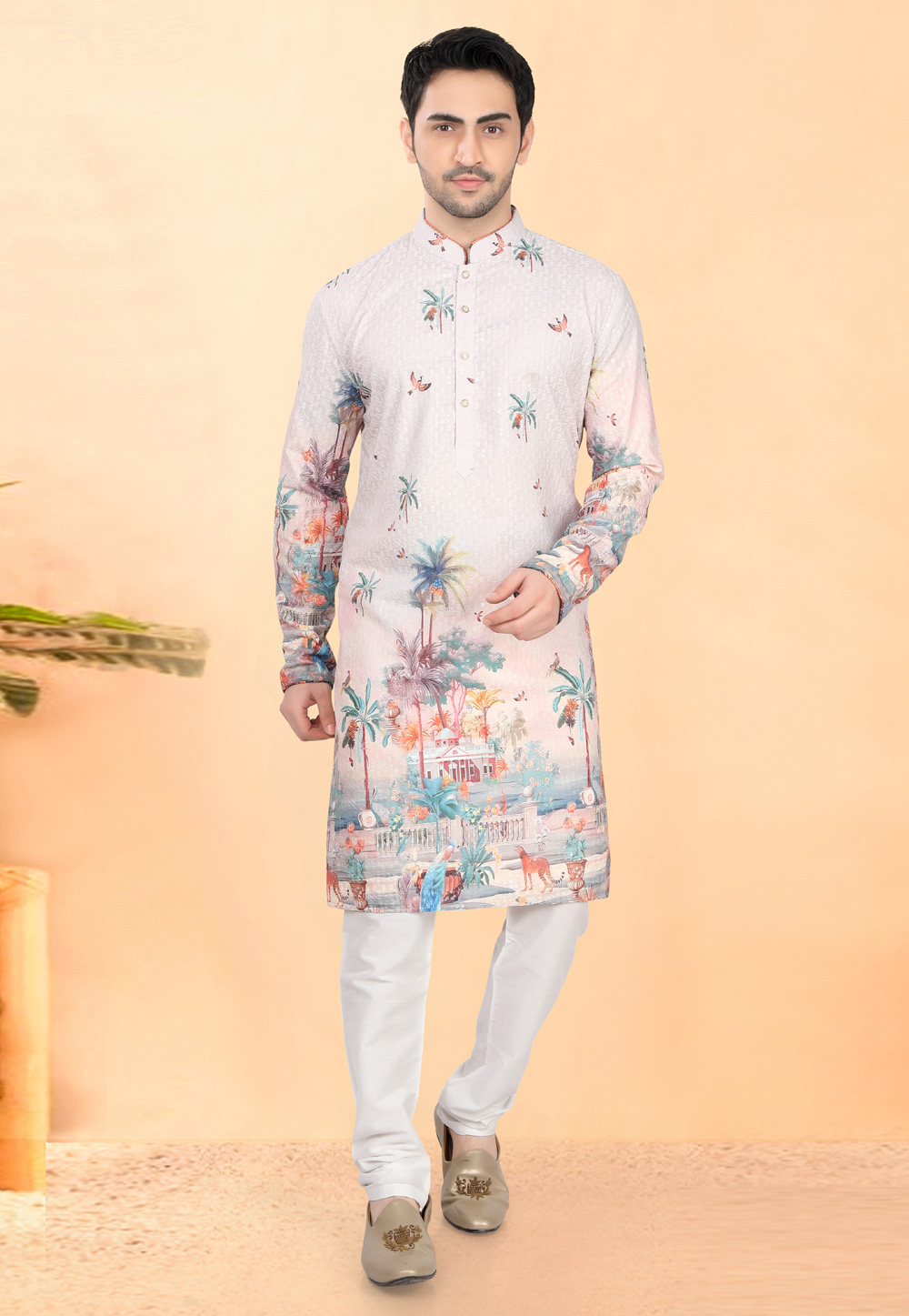 Off White Cotton Rayon Kurta Pajama 307951