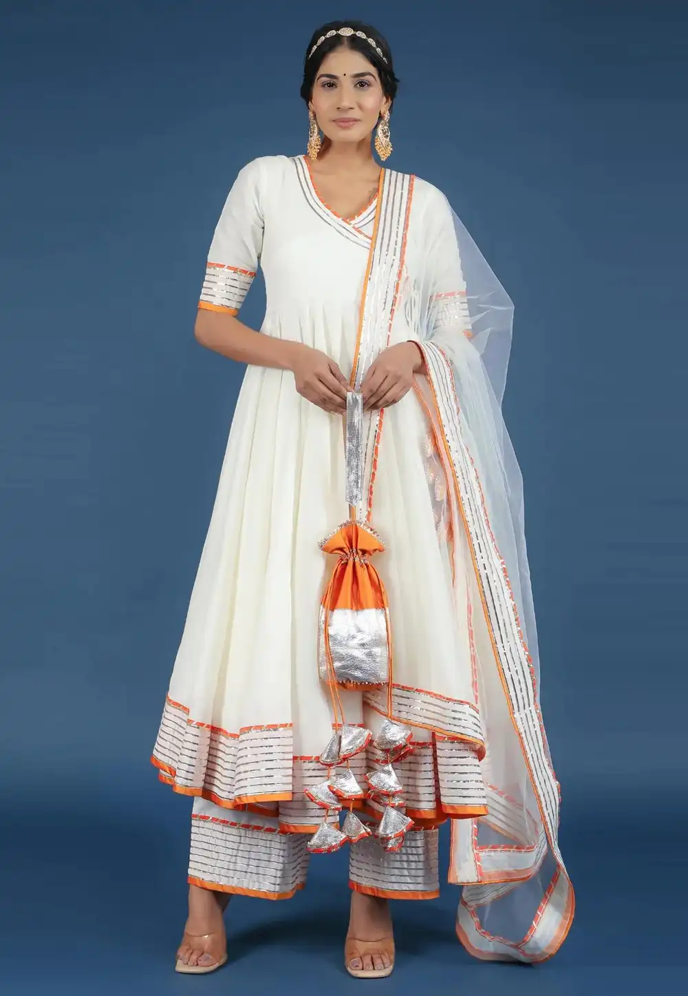 Off White Cotton Readymade Anarkali Suit 330307