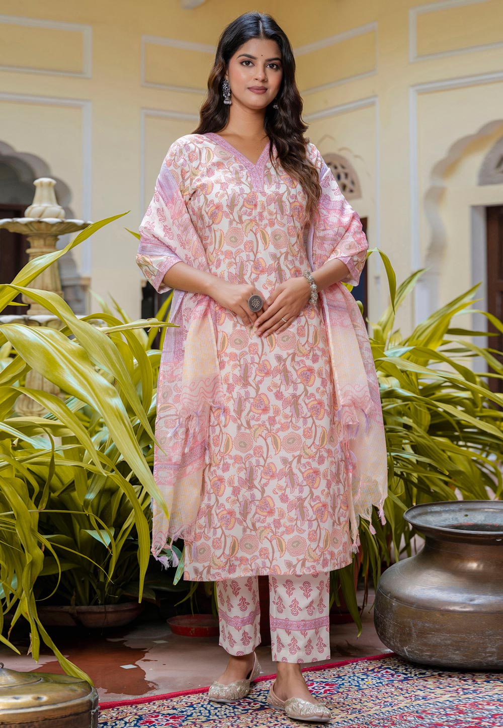 Off White Cotton Readymade Pakistani Suit 326231