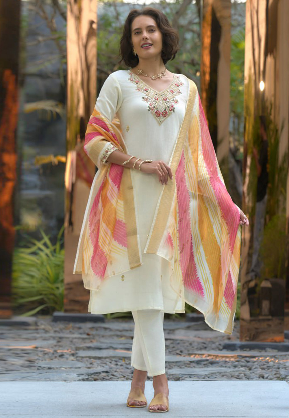 Off White Cotton Readymade Pakistani Suit 312025
