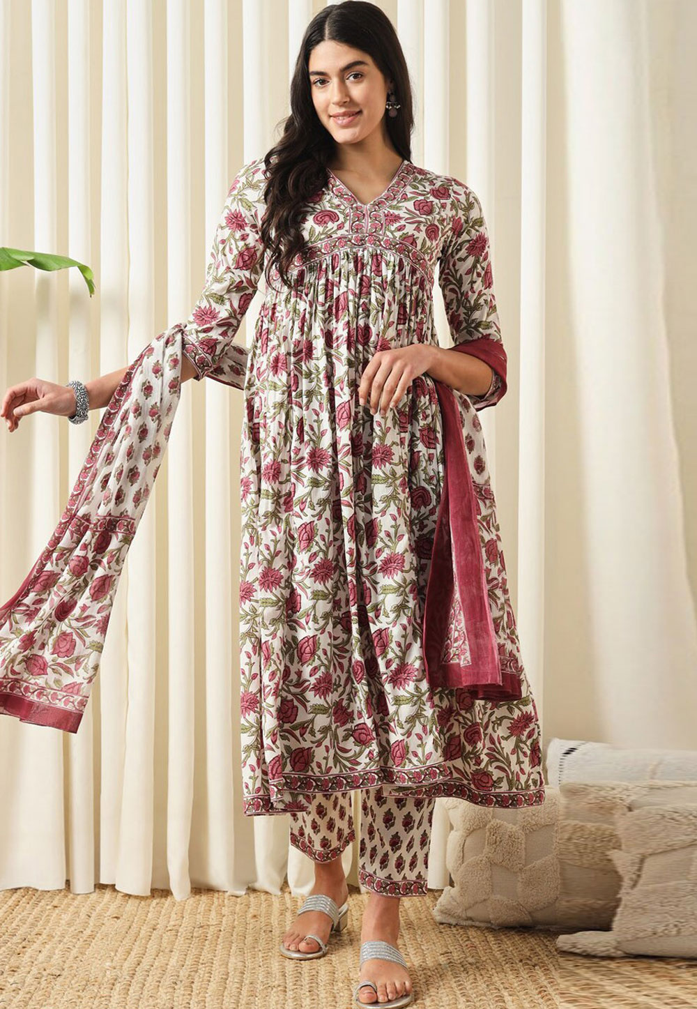 Off White Cotton Readymade Pant Style Suit 308046