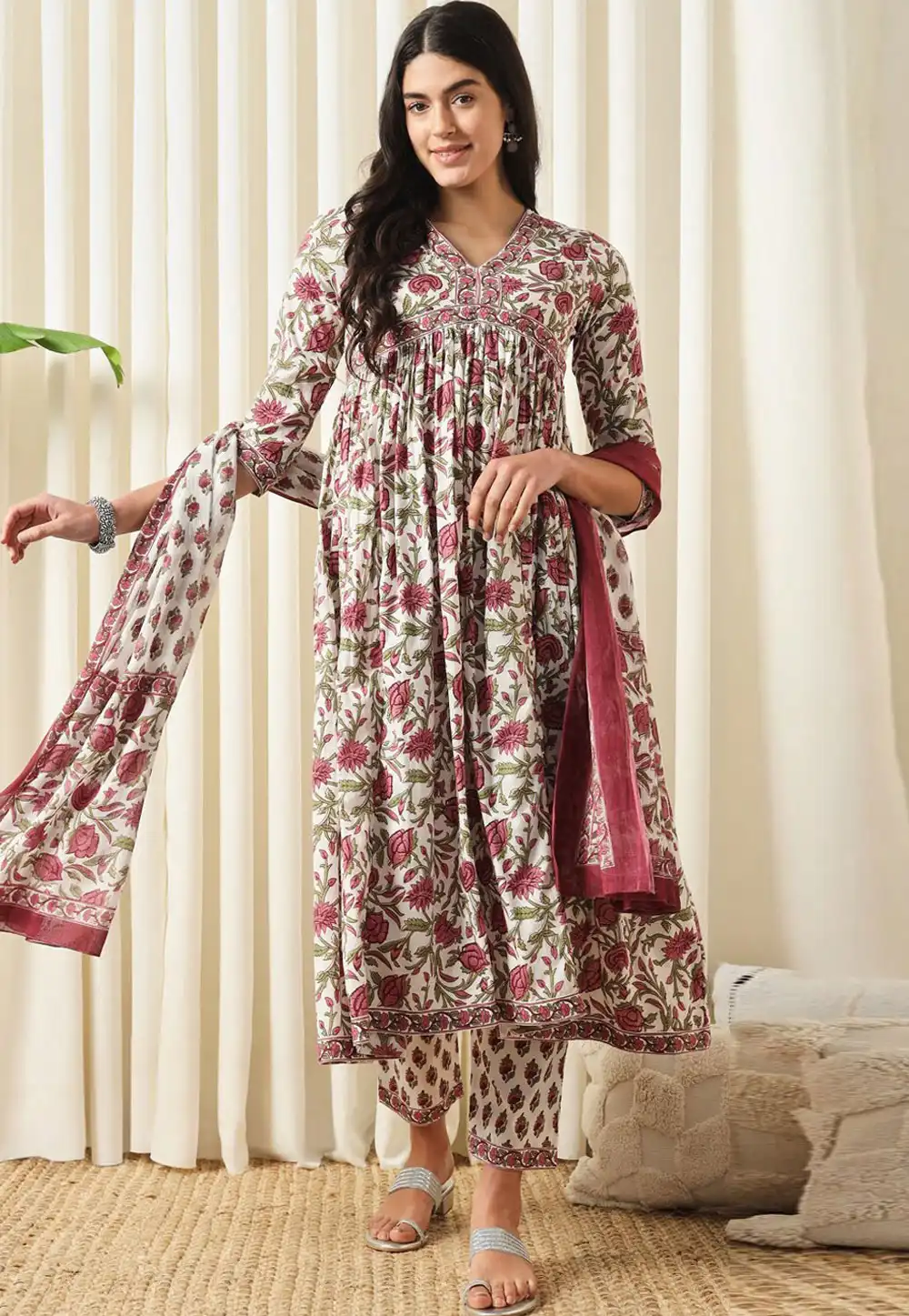 Off White Cotton Readymade Pant Style Suit 308046