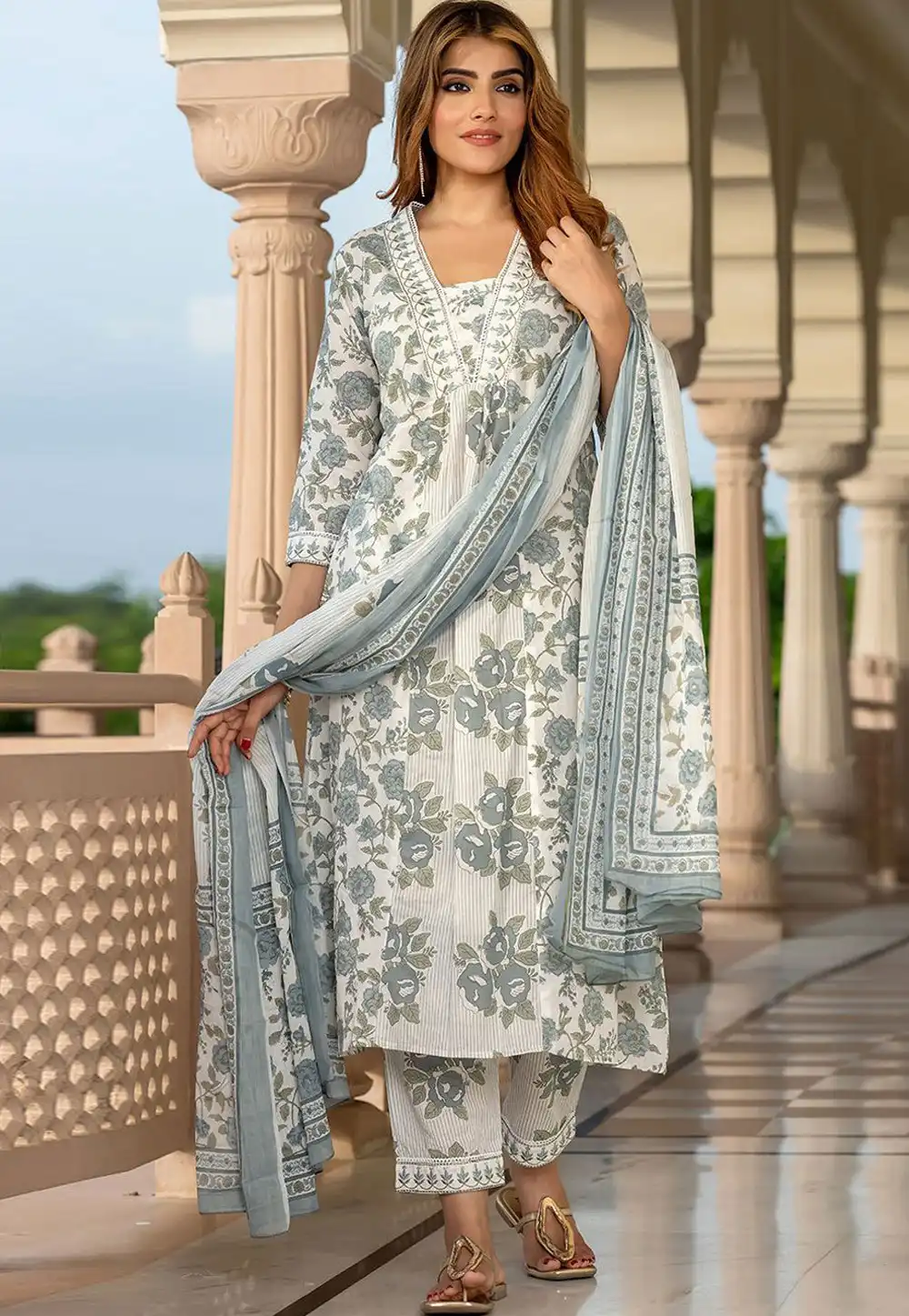 Off White Cotton Readymade Pant Style Suit 319545