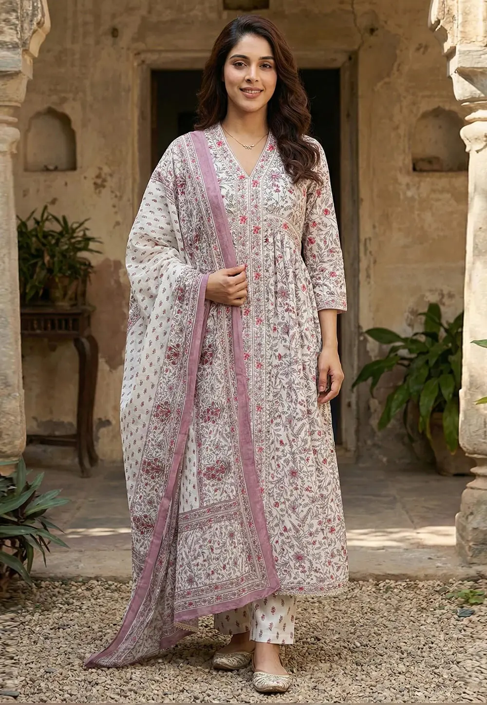 Off White Cotton Readymade Pant Style Suit 331437