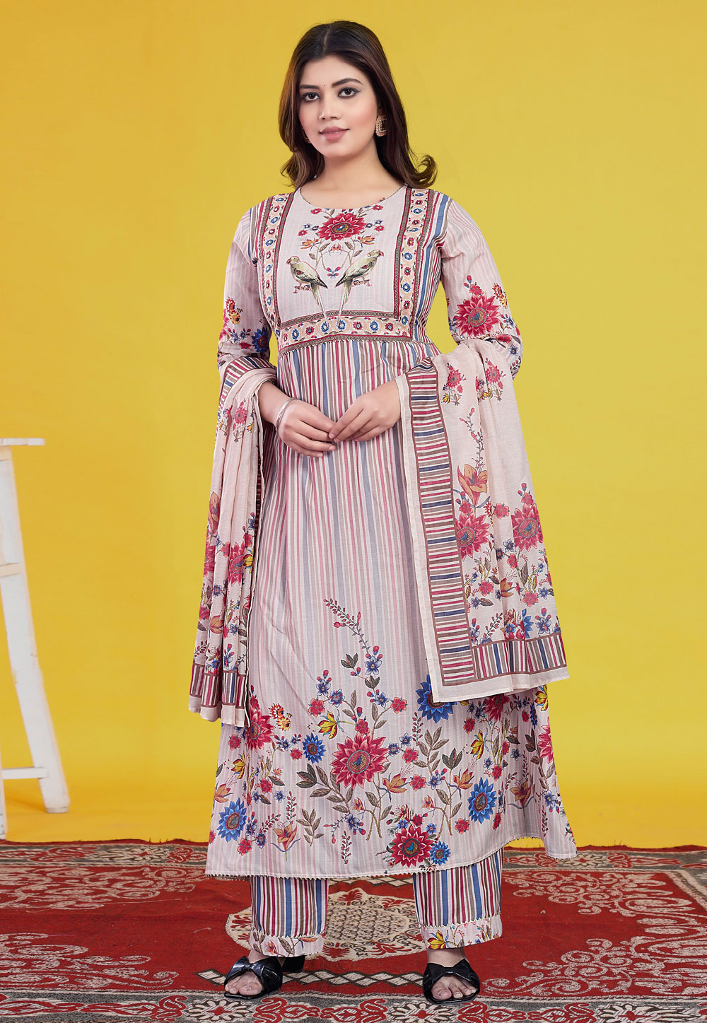 Off White Cotton Readymade Pant Style Suit 307042