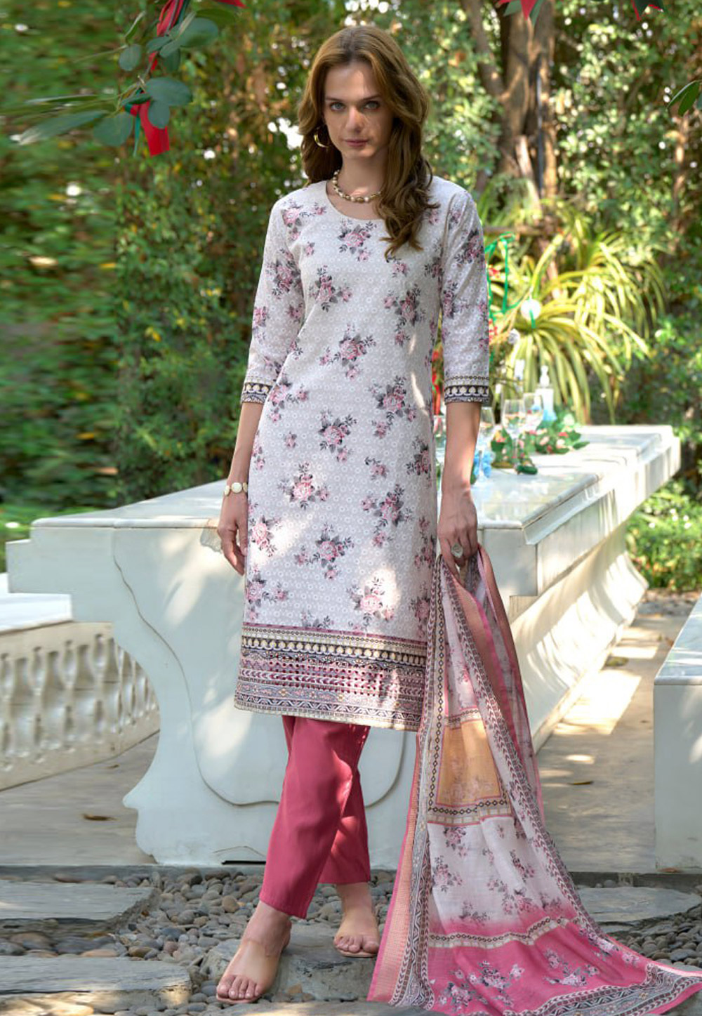 Off White Cotton Readymade Pant Style Suit 312004