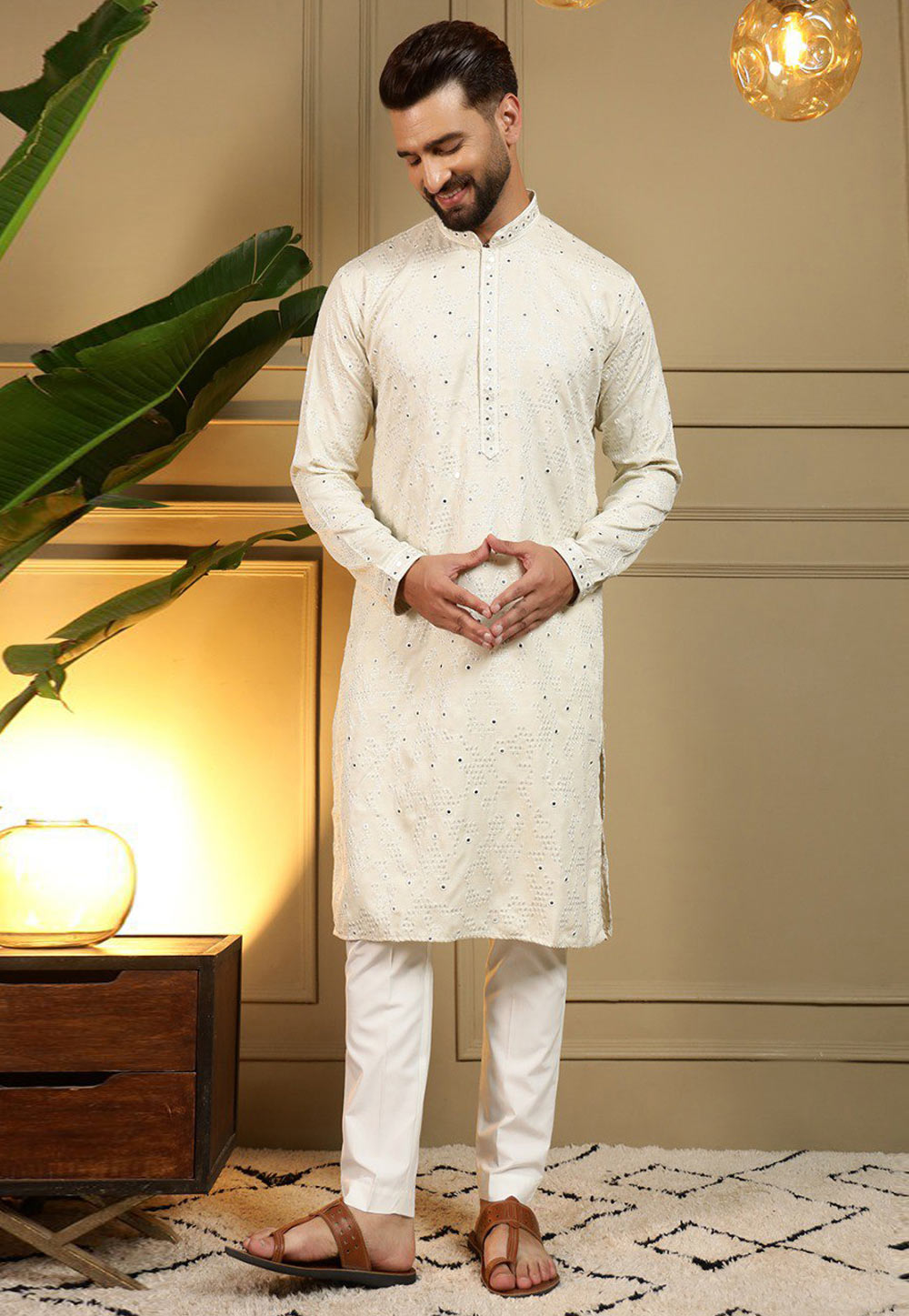 Off White Cotton Silk Kurta Pajama 325858