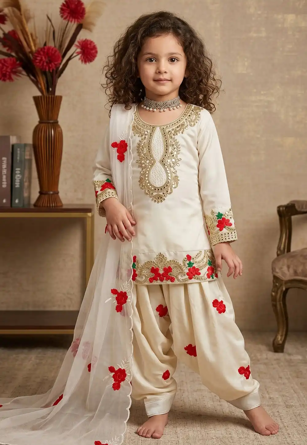Off White Crepe Kids Punjabi Suit 329922