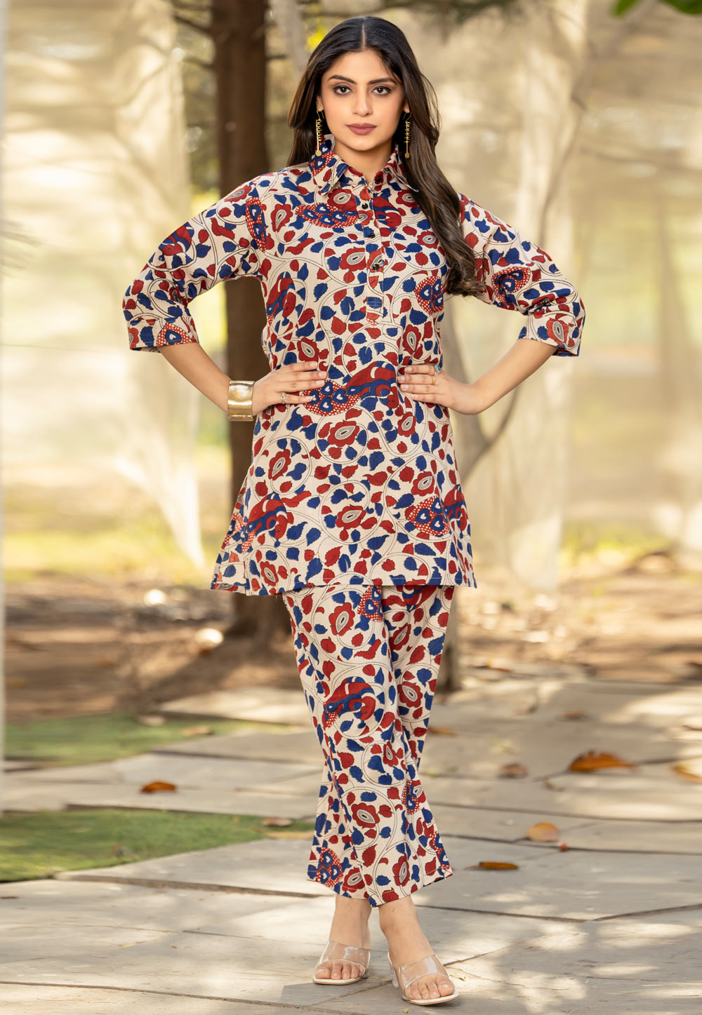 Off White Crepe Printed Co-Ords Set 311966