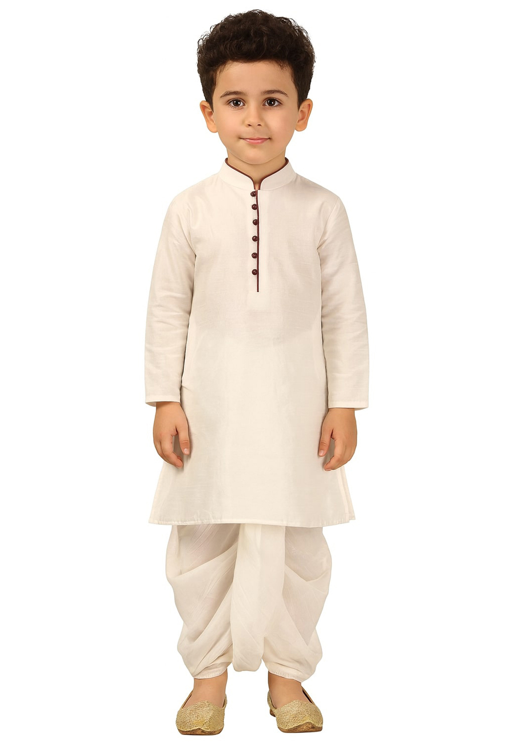Off White Dupion Silk Kids Dhoti Kurta 321236