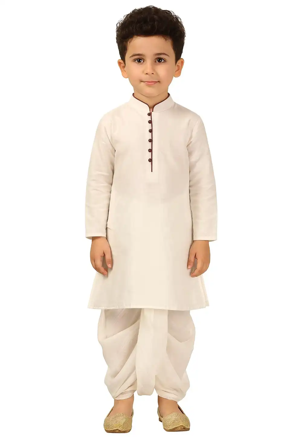 Off White Dupion Silk Kids Dhoti Kurta 321236