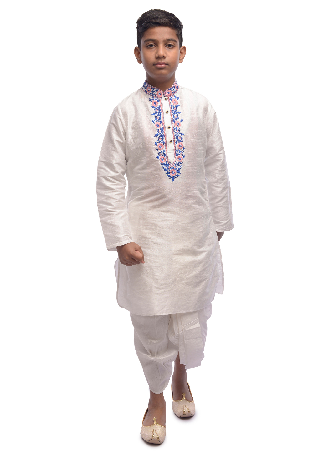 Off White Dupion Silk Kids Dhoti Kurta 312074