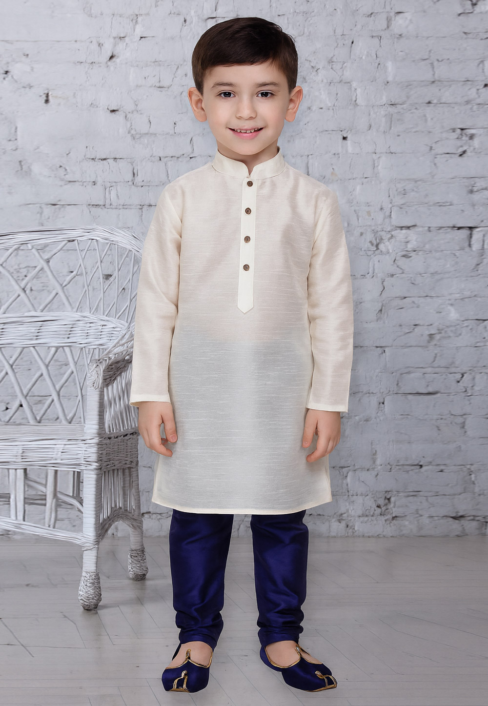 Off White Dupion Silk Kids Kurta Pajama 320791