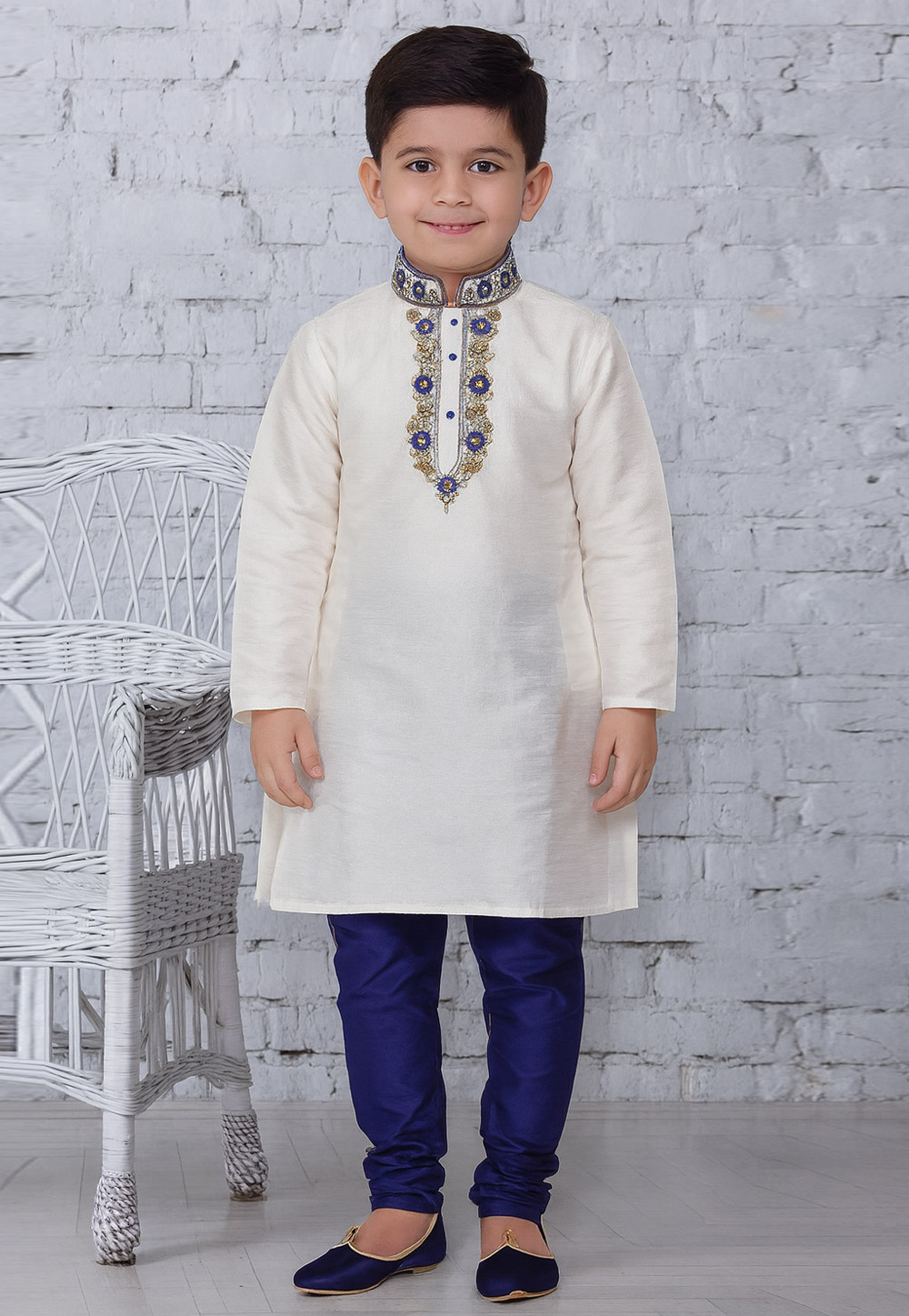 Off White Dupion Silk Kids Kurta Pajama 320792