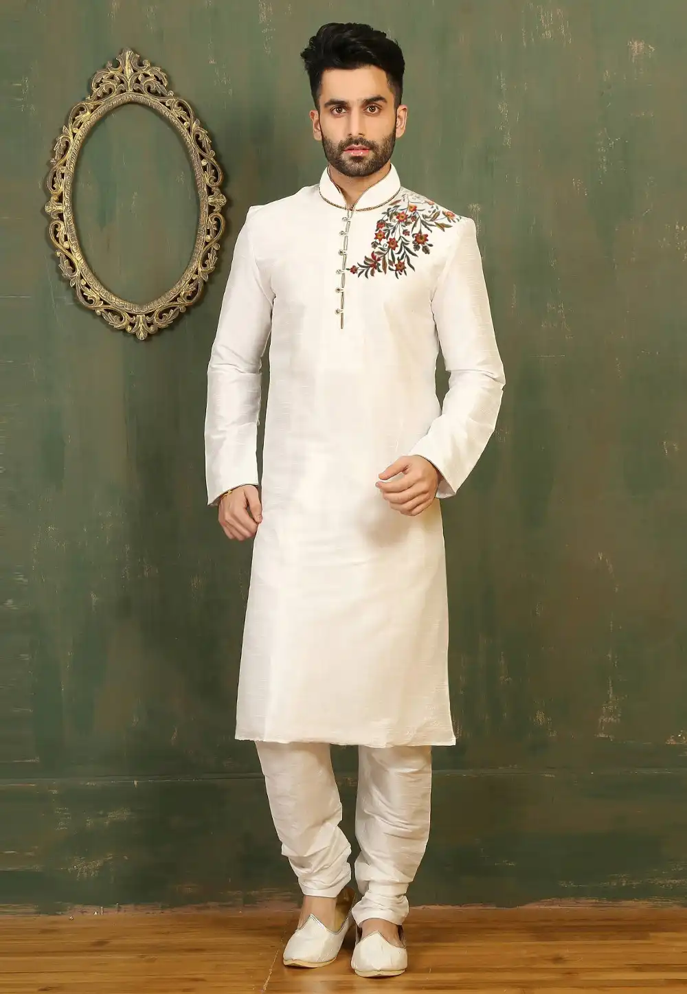 Off White Dupion Silk Kurta Pajama 316056