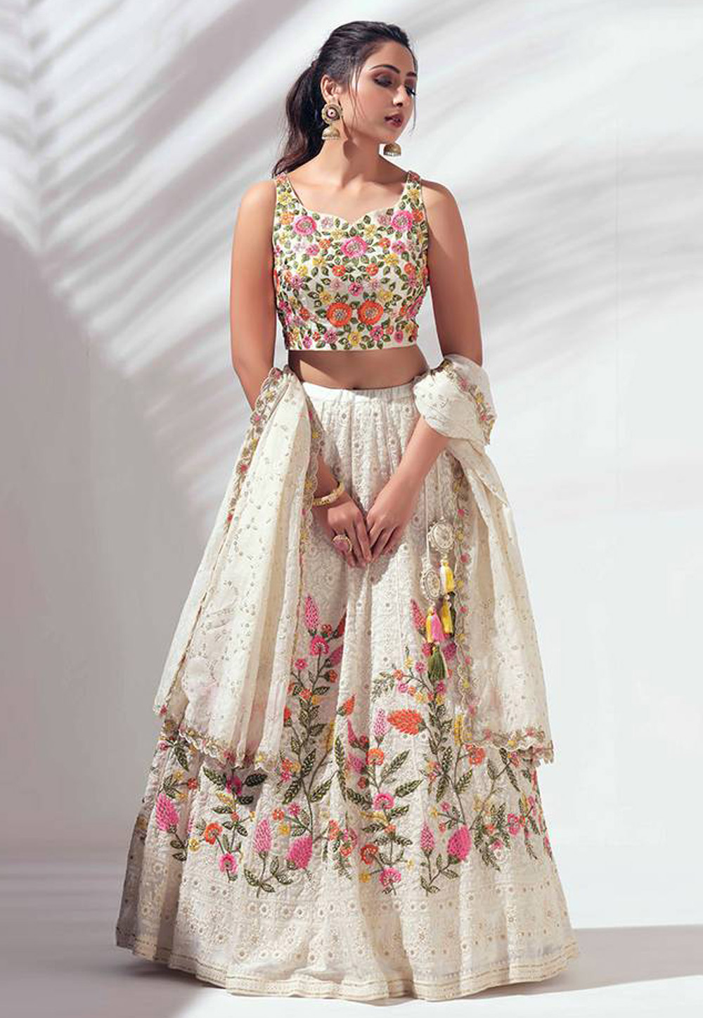 Off White Faux Georgette Floral Lehenga choli 311841