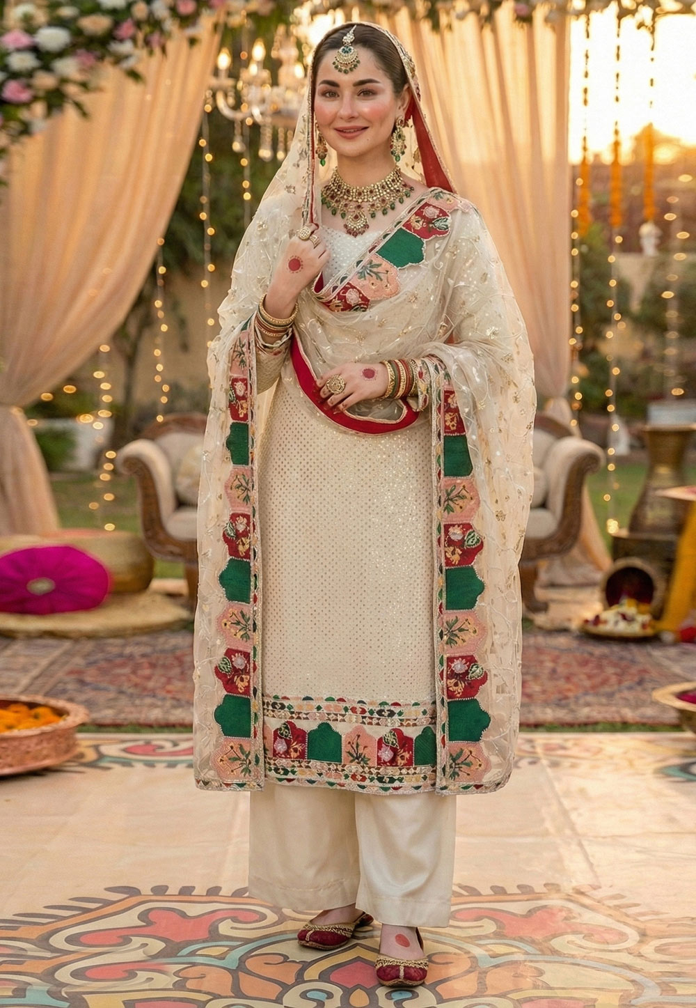 Off White Faux Georgette Pakistani Suit 324865
