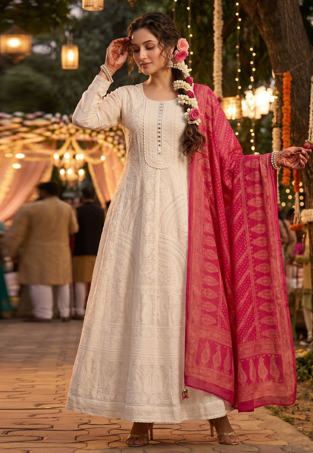 Off White Georgette Embroidered Anarkali Suit 328386