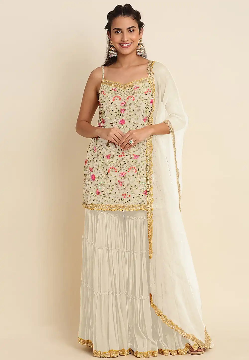 Off White Georgette Gharara Suit 288287