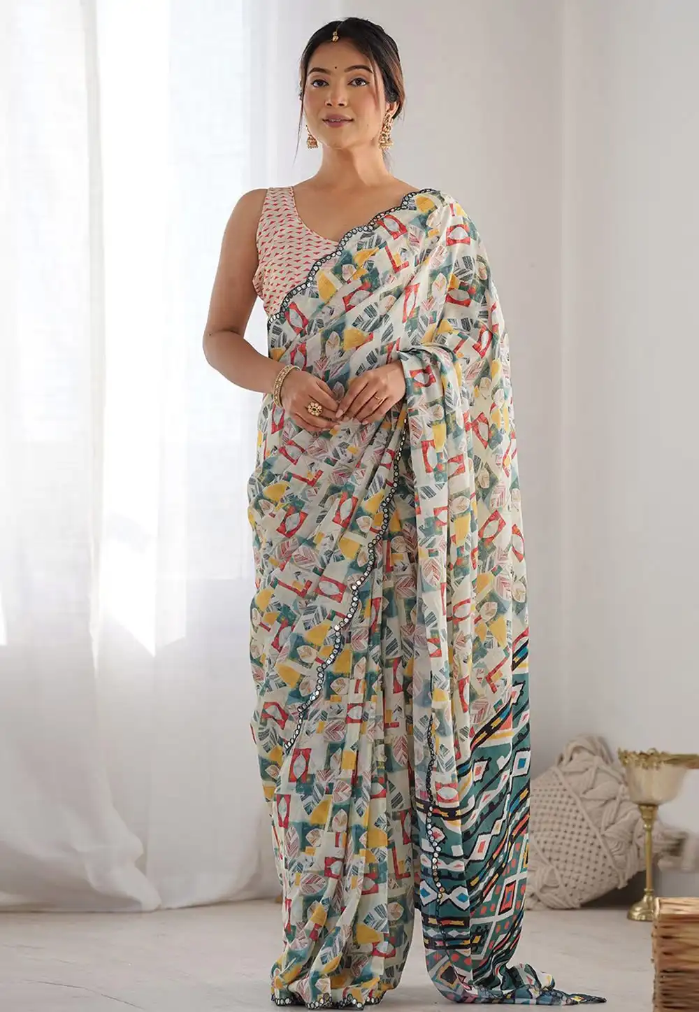 Off White Georgette Light Weight Saree 311563
