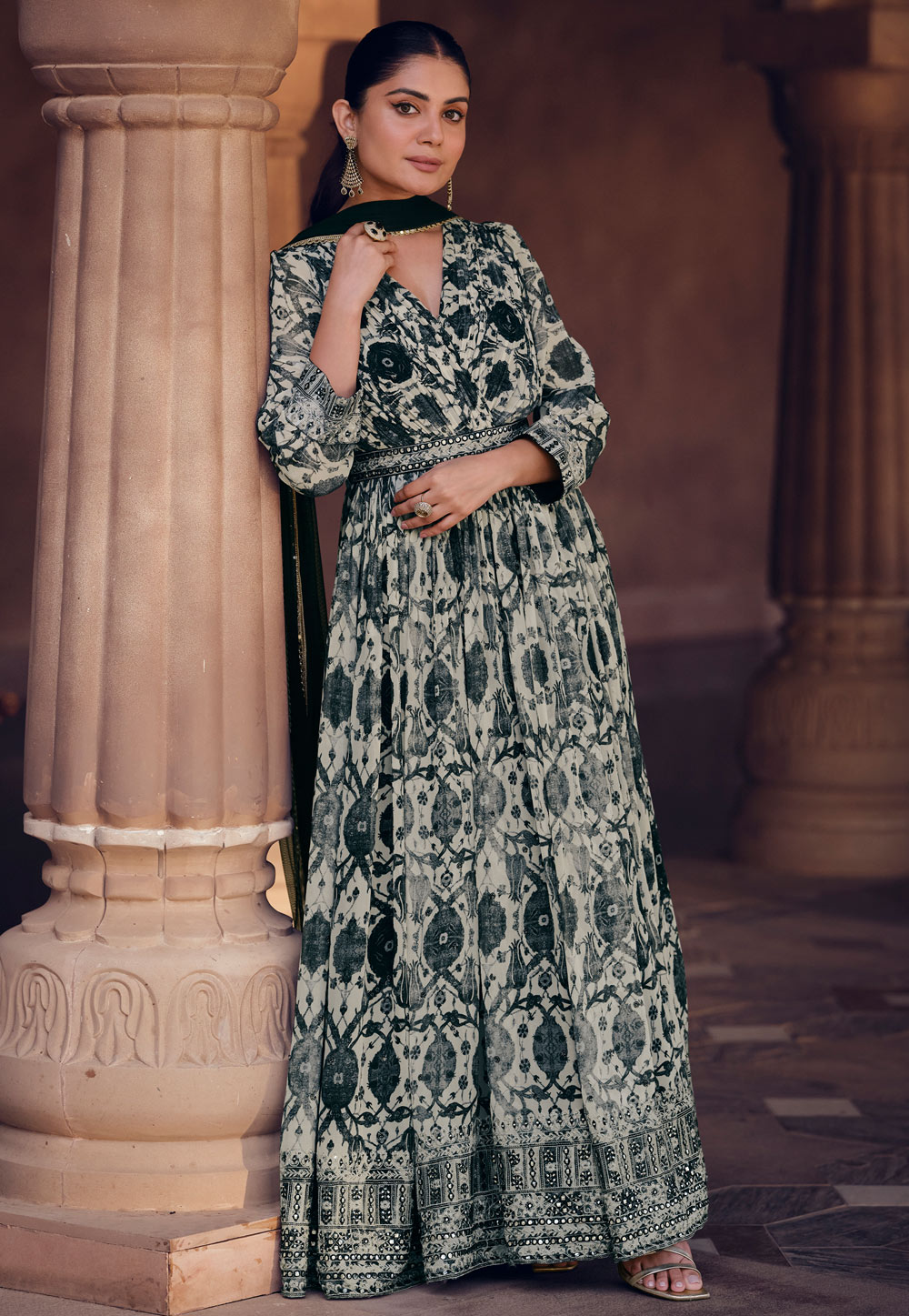 Off White Georgette Long Anarkali Suit 285834