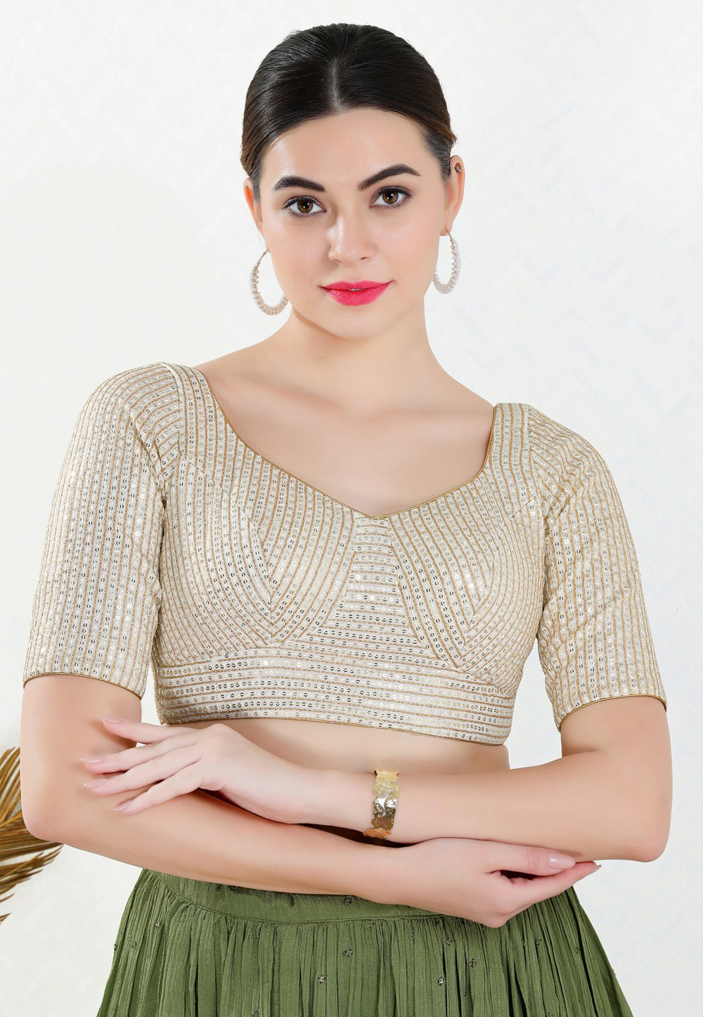 Off White Georgette Readymade Blouse 311674