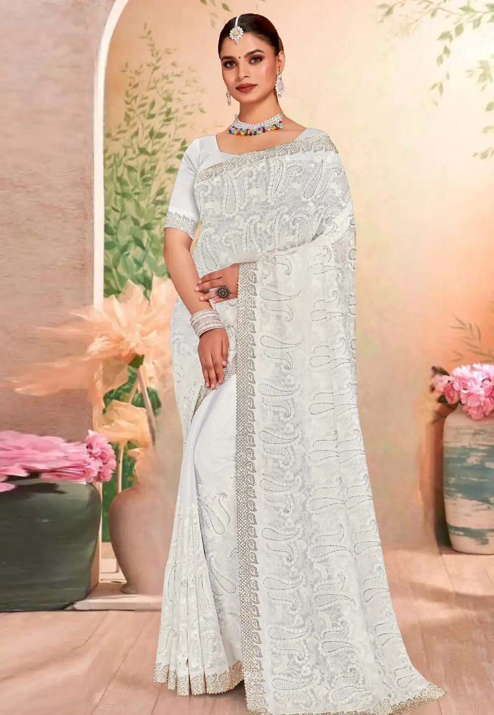Off White Georgette Saree With Blouse 317579
