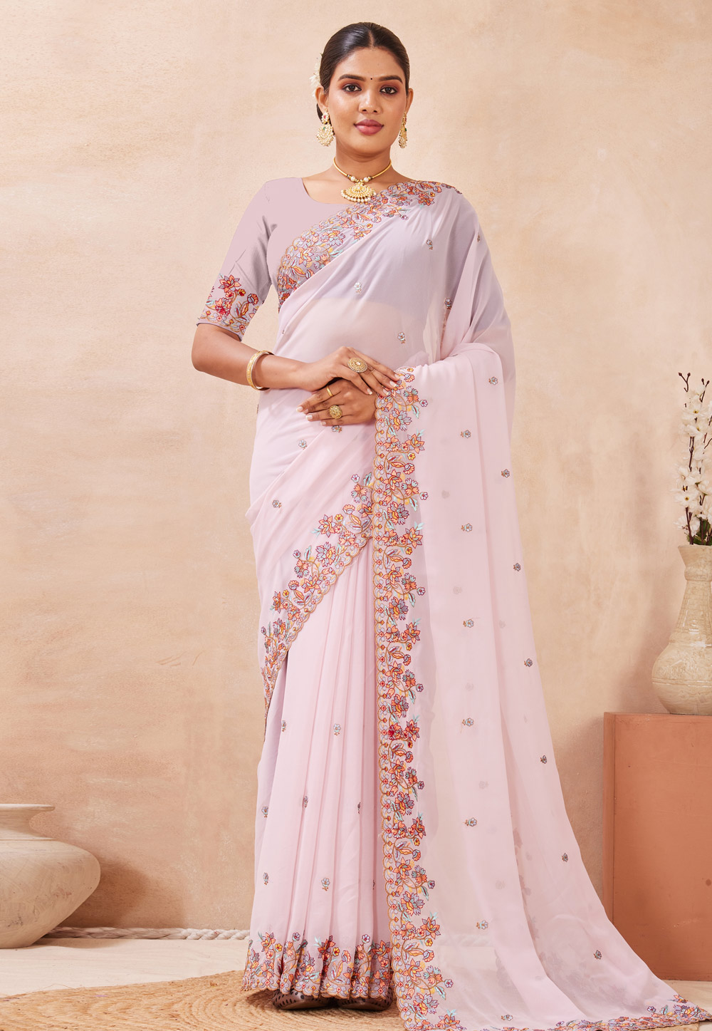 Off White Georgette Saree With Blouse 320017