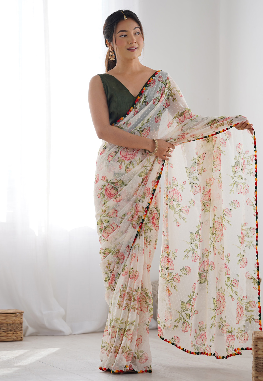 Off White Georgette Saree With Blouse 312135