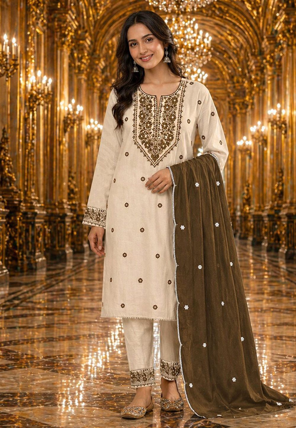 Off White Khadi Cotton Pant Style Suit 328131
