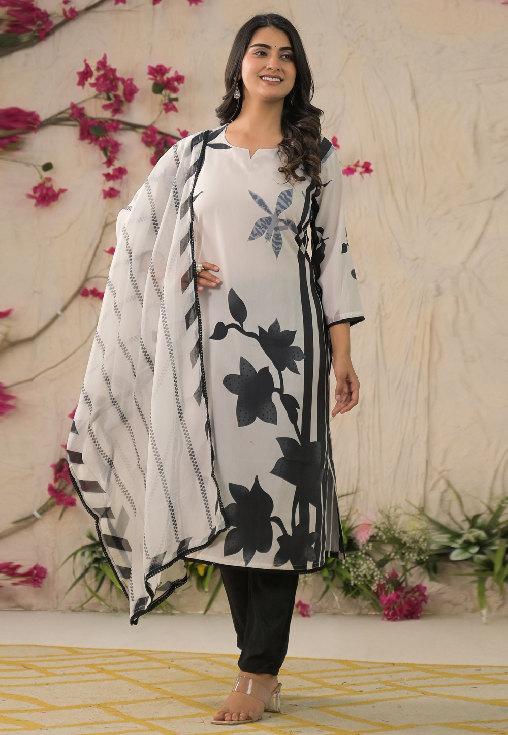 Off White Muslin Readymade Pant Style Suit 312130