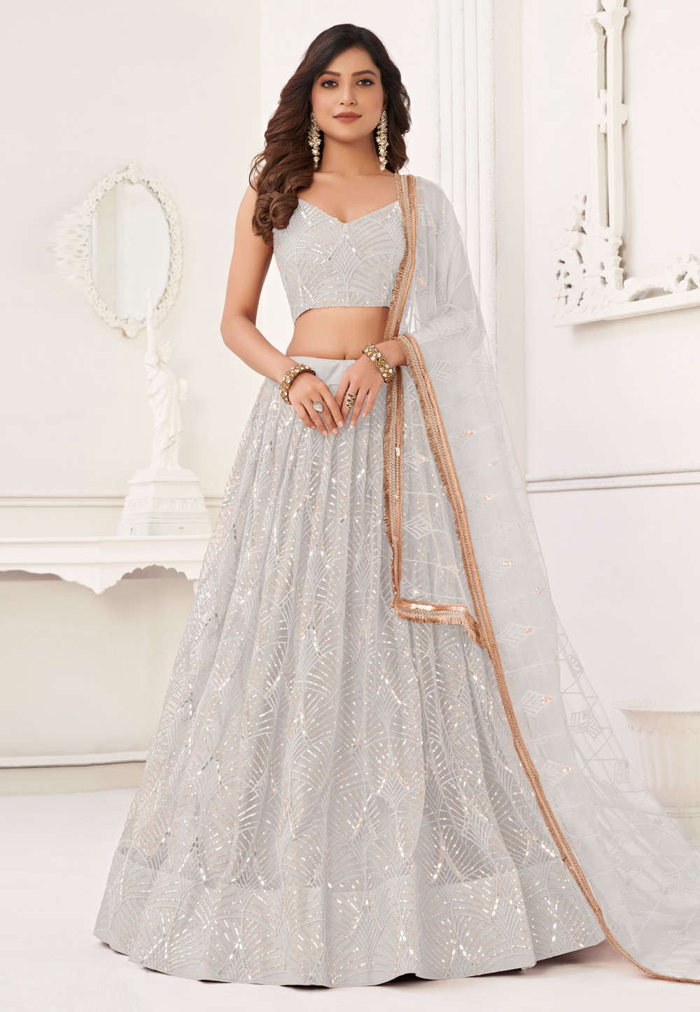 Off White Net Lehenga Choli 280736
