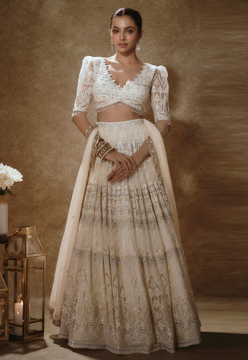 Off White Net Lehenga Choli 325325