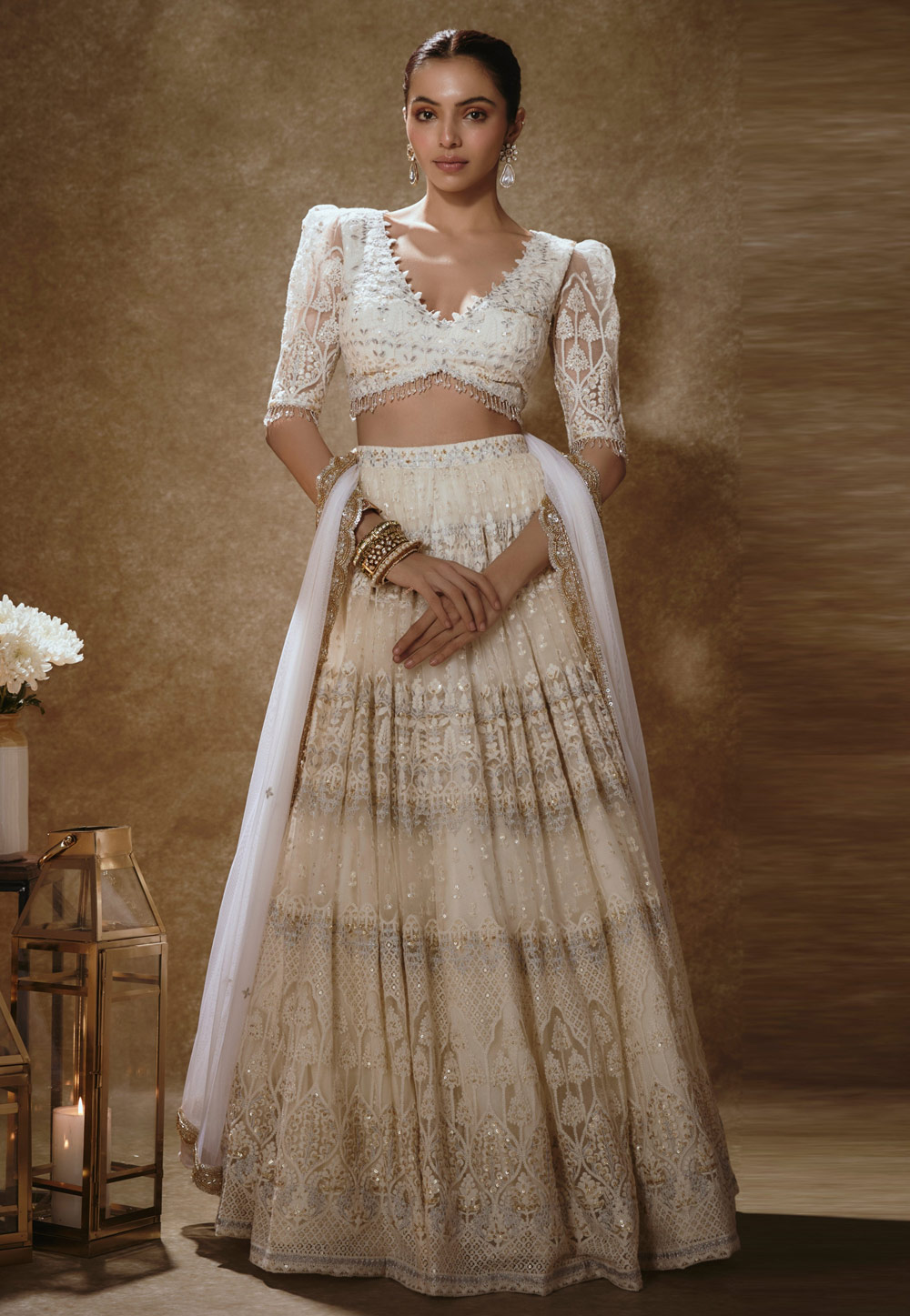 Off White Net Lehenga Choli 325325