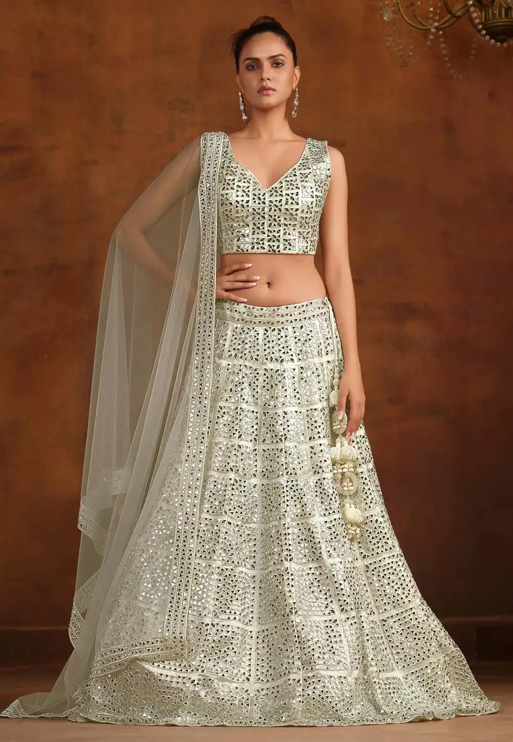 Off White Net Wedding Lehenga Choli 316950