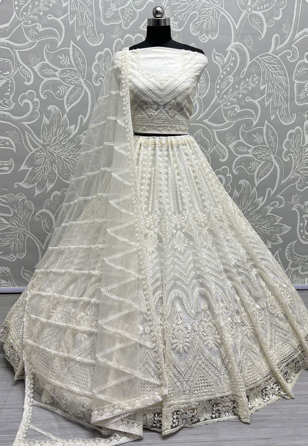 Off White Net Wedding Lehenga Choli 279045