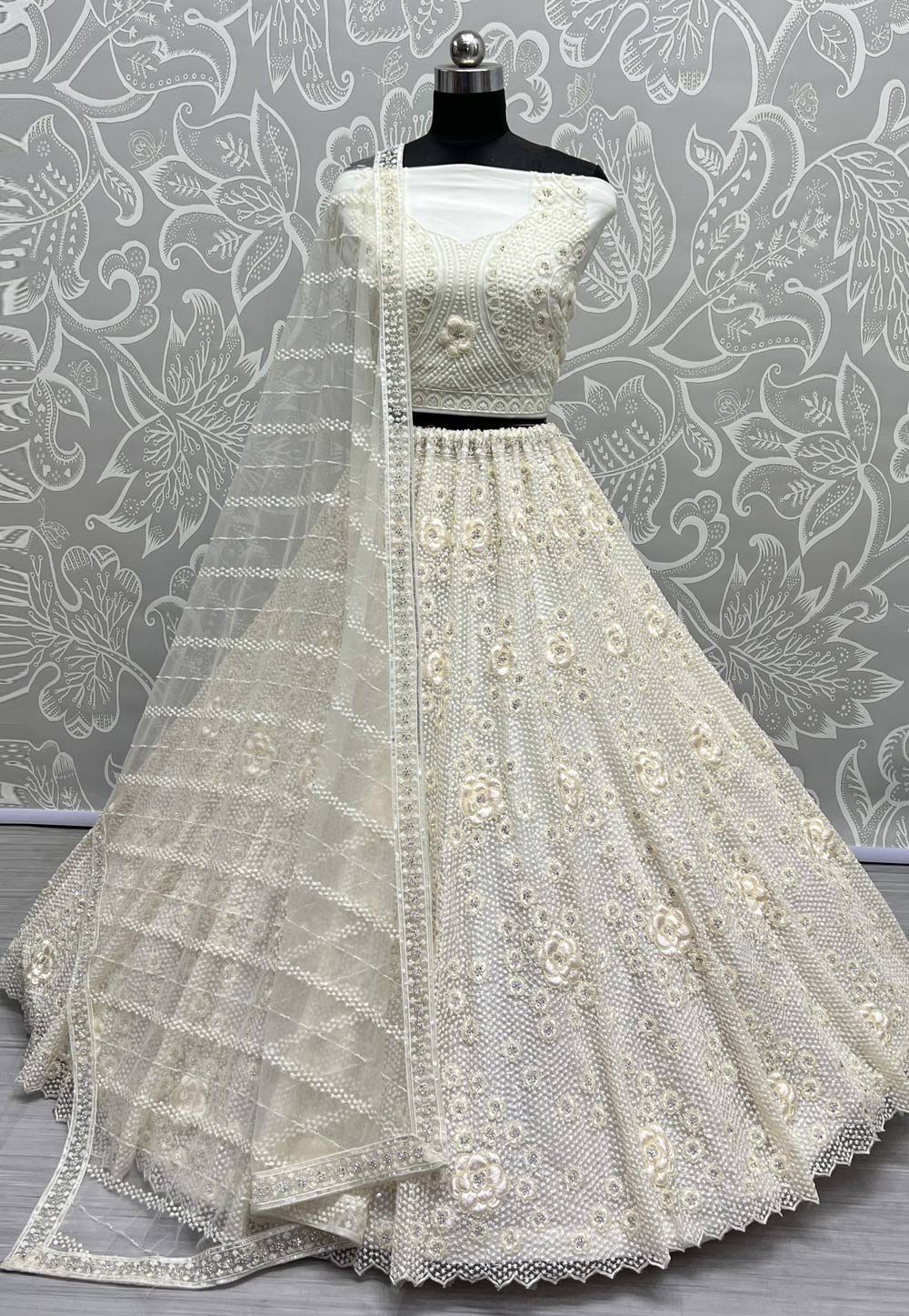 Off White Net Wedding Lehenga Choli 279880