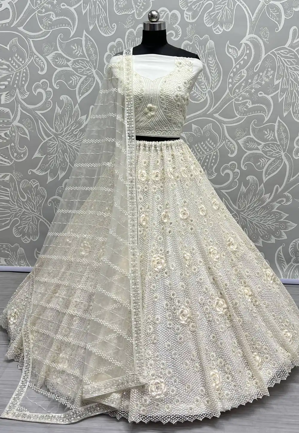 Off White Net Wedding Lehenga Choli 279880